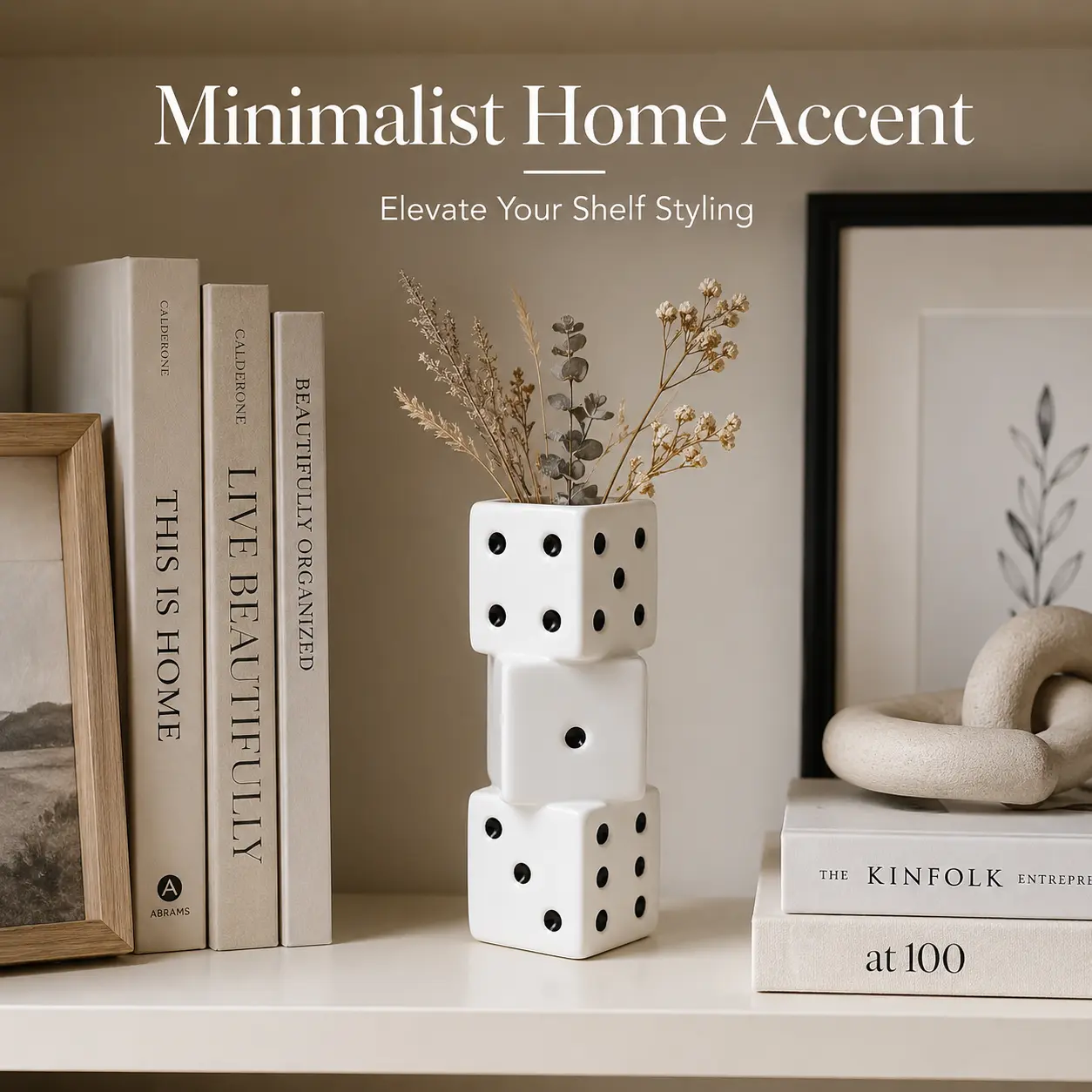 Modern Dice Vase Resin Flower Vase Decorative Tabletop Centerpiece Minimalist Black White Dice Decor Nordic Style Dry Flower Holder for Living Room Bedroom Office Bookshelf Coffee Table Home Decor Gift for Women Housewarming Decor