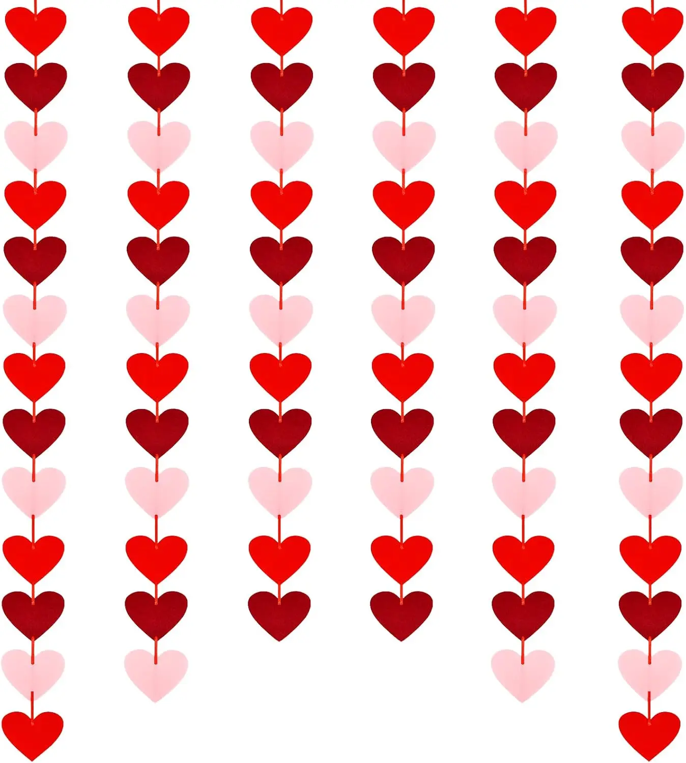 72 Pcs Red Hearts Felt Garland - NO DIY Required - Valentines Day Red Heart Hanging String Garland for Valentine's Day Decorations Wedding Anniversary Birthday Party Supplies (Multicolor)