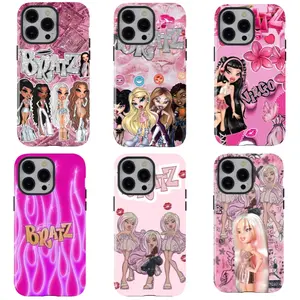 B-B-bratz Y2k Spicy Girl Sparkling Phone Case, Pink and Red Lips Sweet and Cool Style Drop Protective Case for iPhone 16/15/14/13/12/11/17 ProMax Plus for Samsung phones， an excellent choice for Halloween, Christmas and Thanksgiving.A gift for the fans