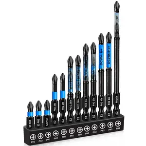 12-Pack 2 Phillips Bits #2 Impact , Professional Long Phillips  Drill &  Bit (1-6-Inch), S2 Alloy Steel, CNC Anti-Slip, 1/4" Hex Shank, Ph2 for Impact Driver, by
