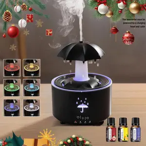 1 rotating umbrella shaped humidifier aromatherapy machine that simulates water droplets, 3 essential oils, 7-color LED night light, with remote control, timed, automatic shutdown, suitable for home and office, Christmas gift, Room Office Humidifier