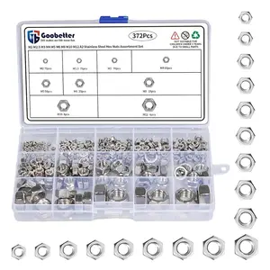 372PCS Metric Hex Nuts Assortment Kit - 304 Stainless Steel M2-M12 Fasteners for Bolts, Lock Washers, Automotive Repair