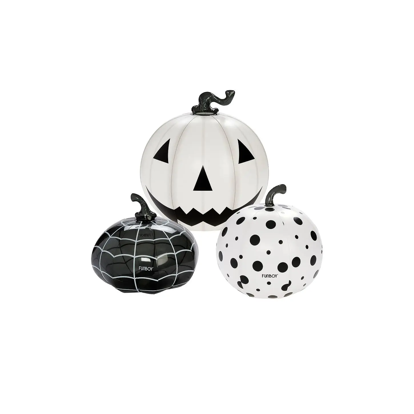 FUNBOY Black & White Pack Of 3 Light Up Inflatable Pumpkin in Black & White