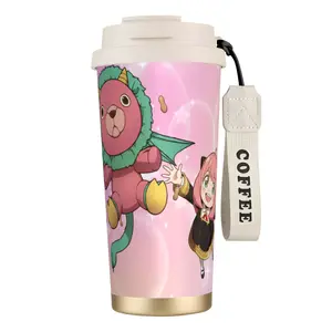 Stylish Kawaii Spy x Family Chibi Character Thermal Insulation Vacuum Flask, Anya-Yor-Loid Mini Cartoon Insulated Bottle with Lid, Portable Travel Mug for Outdoor Picnic