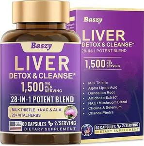 28-in-1 Liver Cleanse Detox & Repair - 1500mg Liver Health Support with Milk Thistle, Dandelion Root, Artichoke Extract, and 20+ Herbal Liver Support Supplements - Made in USA - 60 Capsules