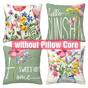 Outdoor Pillow Set Spring/Summer Garden Flower Farmhouse Courtyard Decoration Cushion Set Home Decoration Sofa Bedroom Living Room 4-piece Set Double sided Printing Home Textile