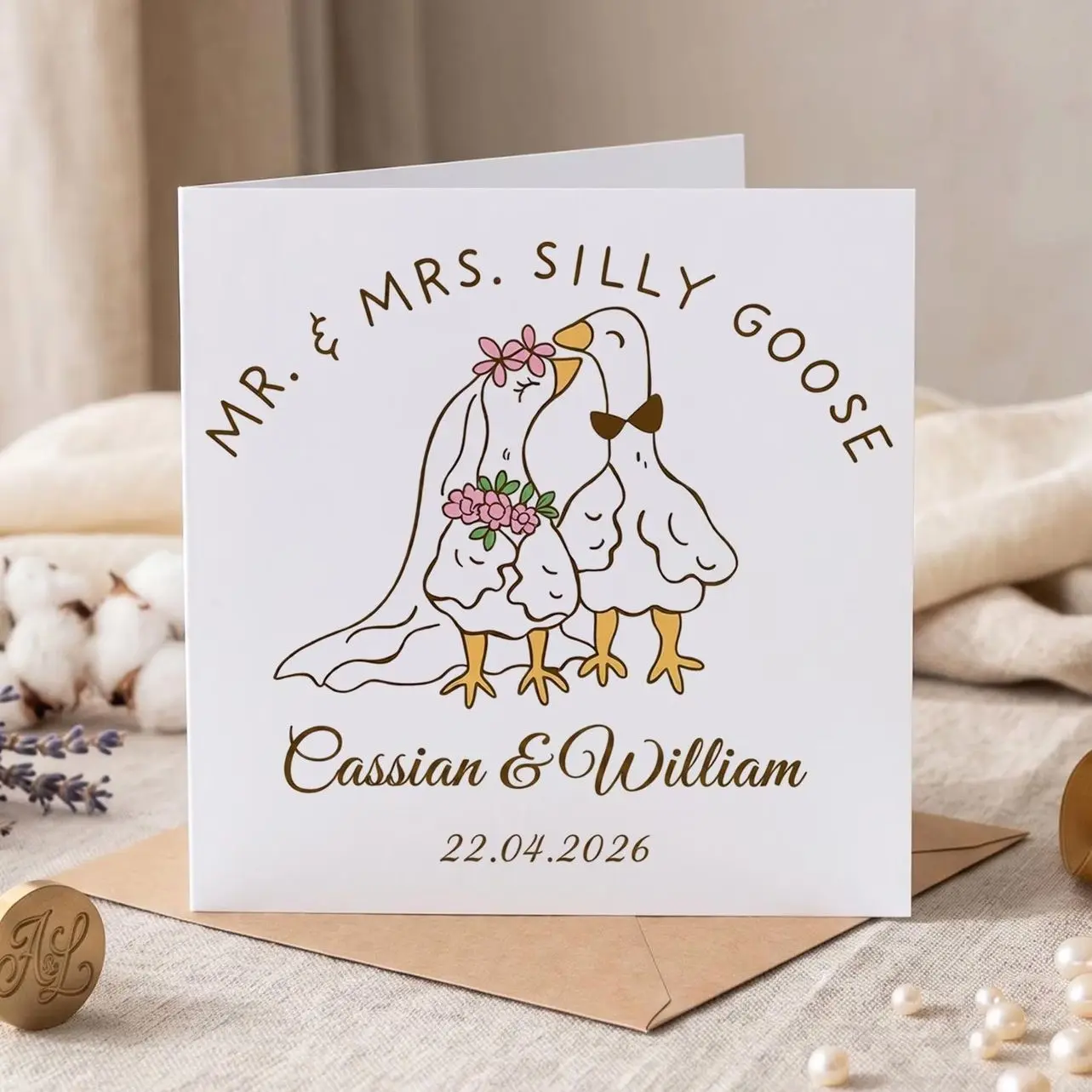 Personalized Wedding Funny Card, Goose Bride And Groom Card, Custom Wedding Congratulations Card For Couple,Unique Congratulations Card