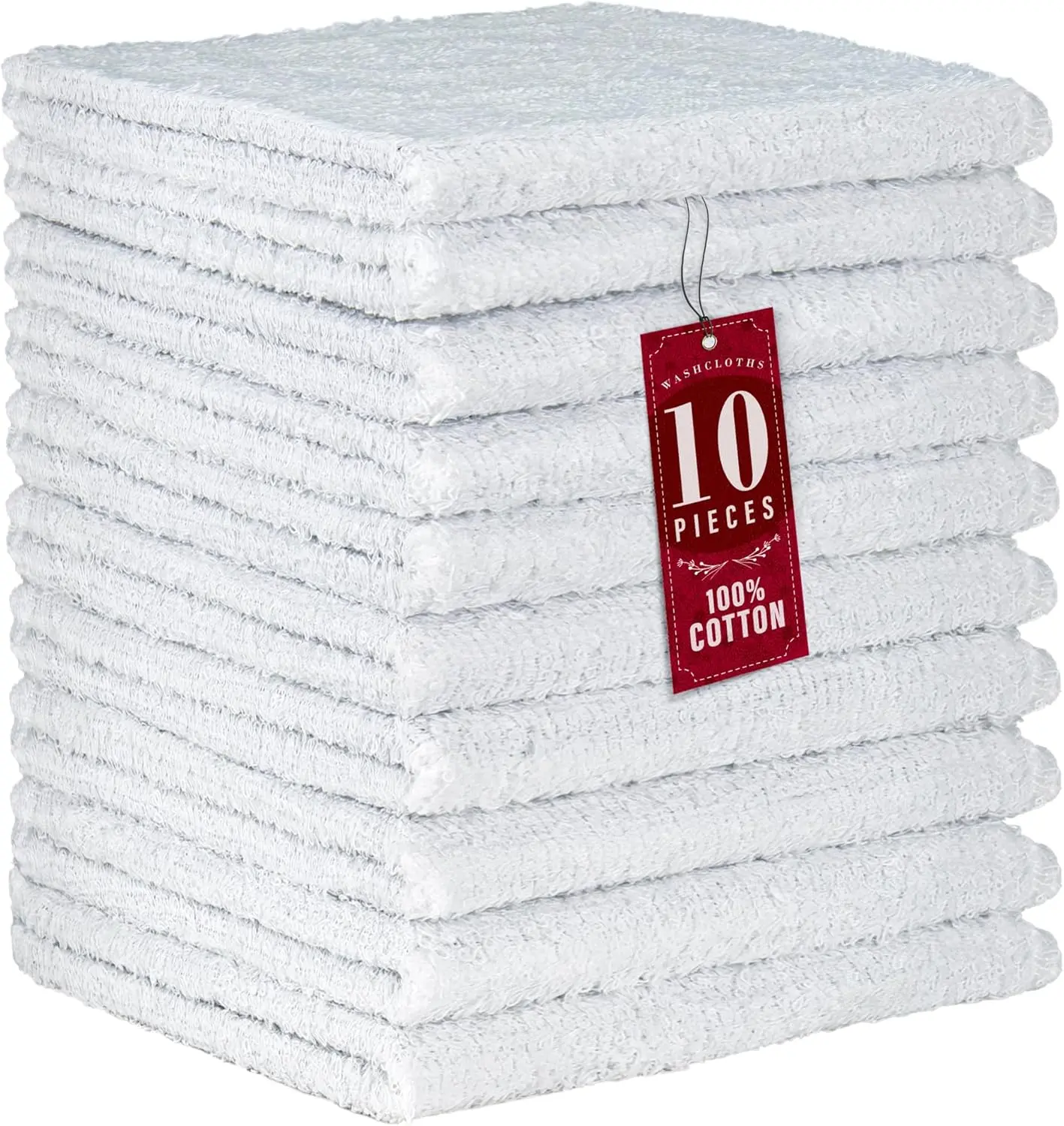 10 Pack 100% Cotton Wash Cloth, Luxurious Soft, 12 x 12 inch Ultra Absorbent, Machine Washable Premium Quality Washcloths, White