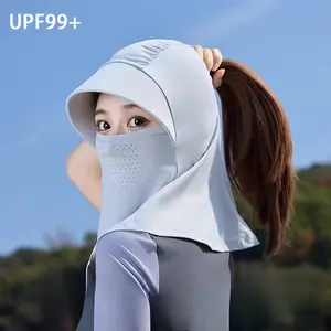 2Pcs Full Face Sun Hat Women's Summer Visor Anti-UV Outdoor Cycling Fishing Long Neck Mountaineering Scarf