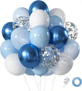 Blue White Balloons Set, 60 count 12 Inch Metallic Chrome Blue  Blue Balloons Light Blue Balloon for Birthday, Bridal Shower, Wedding Party Decoration