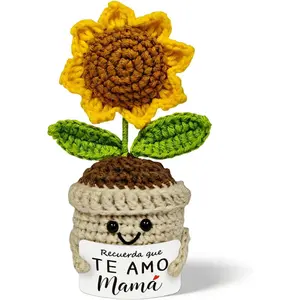 New Handcrafted Realistic Knitted Floral Ornament: Crocheted Potted Sunflower, Rose, and Apple Blossom