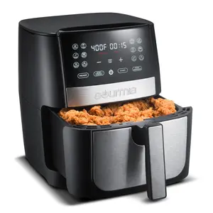 Gourmia 8 Qt Air Fryer, 12 Presets, Digital Display, FryForce 360°, Black, Stainless Steel