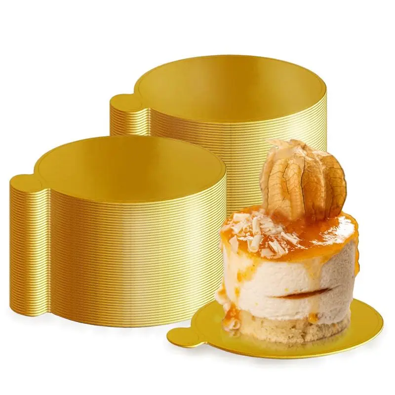 100pcs 3.15 Inch Mini Round Golden Cake Boards 100pcs Mousse Cupcake Base Paper Plates Circle Dessert Board