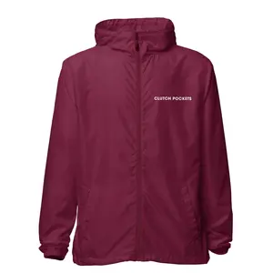Maroon CLUTCH POCKETS lightweight zip up windbreaker Fabric Jacket Menswear Zipper Coats Elastic Mesh Polyester Tops Underwear