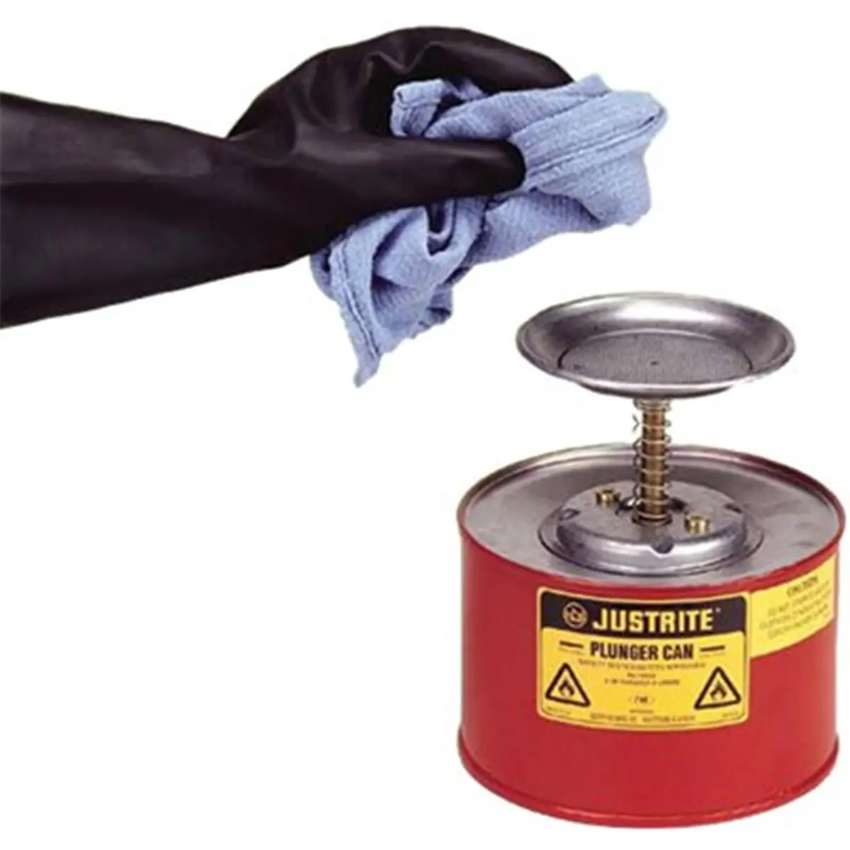 Justrite 400-10108 1 Qt Round Steel Plunger Can with Flame Arrester & Powder Paint Finish, Home Supplies Can-Type Storage Bottle & Jar - Red