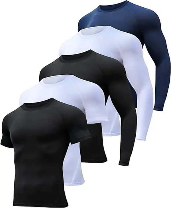 5 Pack Workout Compression Shirts Men Long/Short Sleeve Guard Athletic Undershirt Gear T Shirt for Sports Dry Fit base layer undershirt t-shirt top summerwins