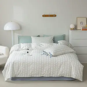 Floral Queen Size Duvet Cover Coquette Queen Comforter Cover Boho Farmhouse Duvet Cover with 2 Blue Bowknot Pillow Shams Aesthetic Queen Lightweight Duvet Protector