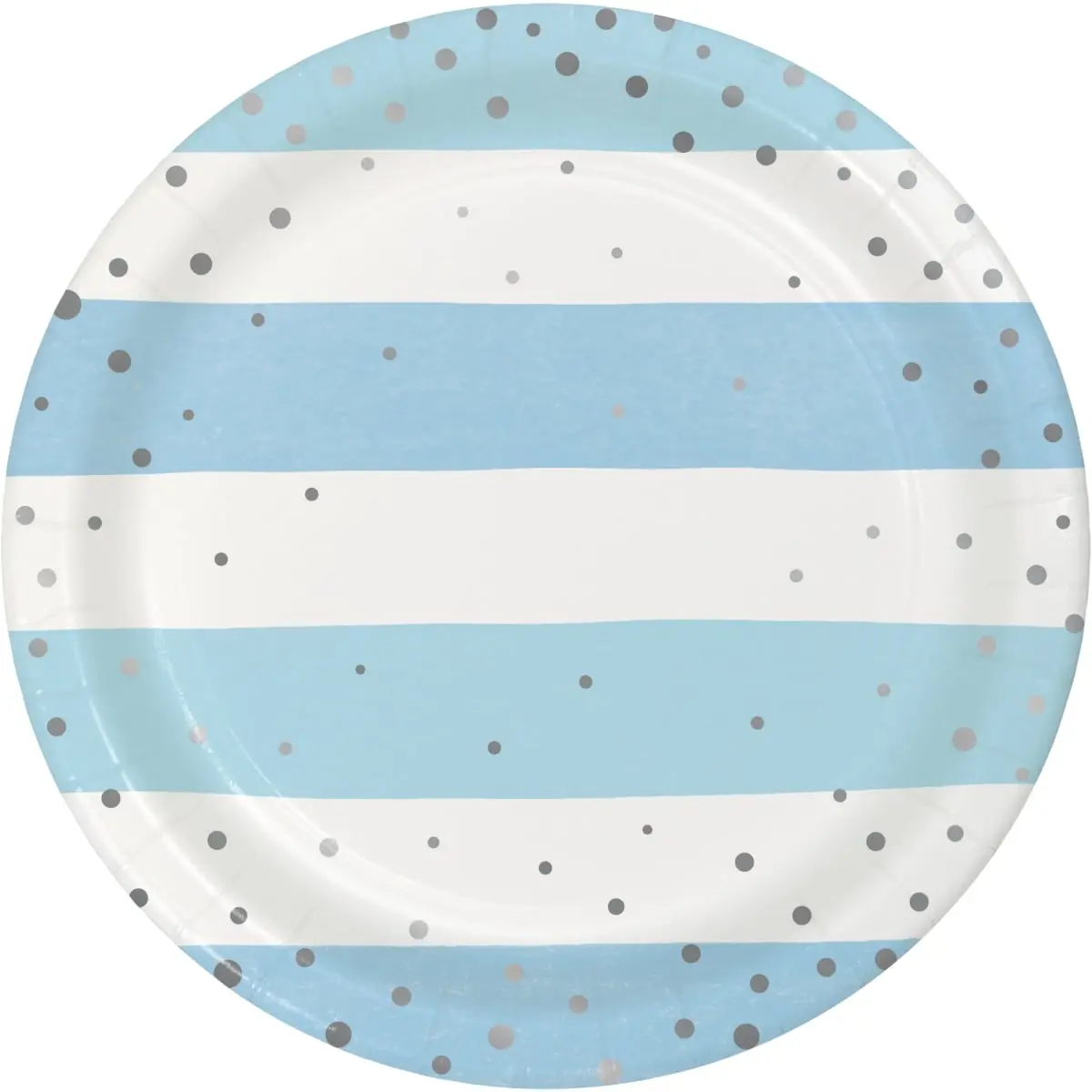 Creative Converting Disposable Round Dinner Plates - 9 in Heavy Weight Paperboard Dessert Plates, Blue-Silver Bulk Pack, 96 Pieces Unisex Foil Baby Shower Celebration Tableware