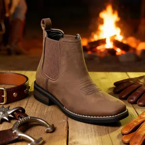 Men's Western Cowboy Square Toe Chelsea Boots – Retro Casual & Comfortable Footwear for Business, Office & Outdoor Wear | Stylish Khaki, Black & Gray Options