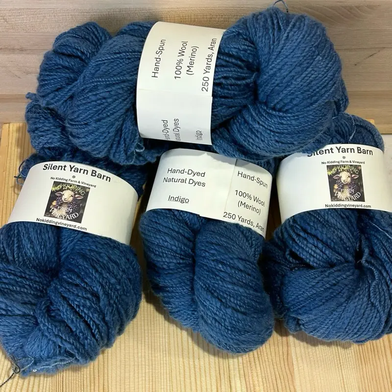 Hand-Spun Hand-Dyed Natural Indigo Blue 100% Merino Wool Yarn 2-ply DK/Aran Medium Weight 250 Yards for Knitting Crocheting Projects