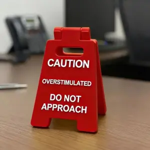 1pc Funny Overstimulated Desk Sign | Caution: Do Not Approach，Office Decorations, Desktop Ornaments, Home Decorations, Novelty Desk Decor