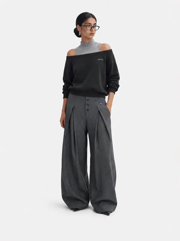 Aelfric Eden Two-Piece Off-Shoulder Turtleneck Sweatshirt Layered Design Oversized Dropped Shoulder Fit Soft Fabric Women Retro Streetwear Top,clothes for back to school,first day of school outfits