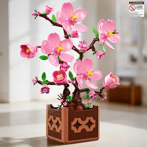 Peach Blossom Plant Building Block Flower Model Assembly Toy, 3D Puzzle Construction Set, Creative Desktop Decoration, Gift for Kids 6+, Flower Bricks, Building Block Sets