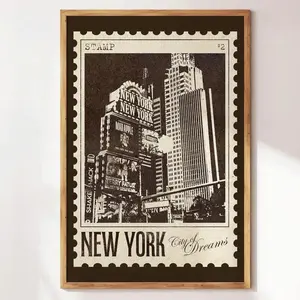 1pc Frameless New York Wall Art, Vintage Travel Poster, Retro Journey Aesthetic Decor, Traveler's Postal Gift Style Print For Apartment, Dorm, Living Room | Room Decor, Funkyposters, Wall Prints