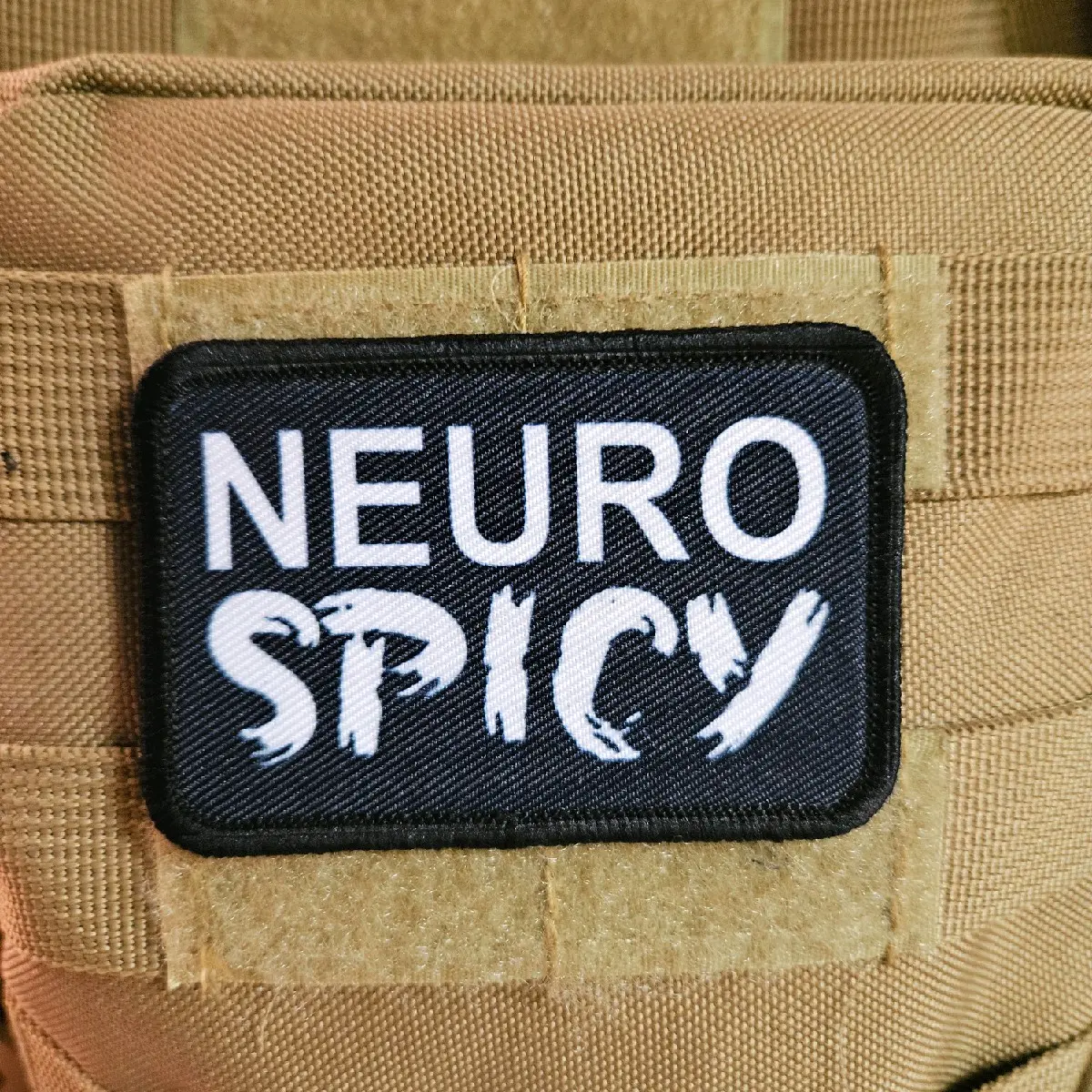 Neuro spicy meme patch 2" x3" inch morale patch hook and loop backing black and white