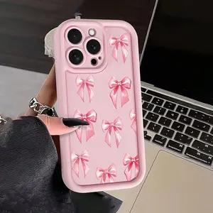 Vintage Bow Pattern Tpu Anti-Drop Protective Phone Case for iPhone 17 Pro Max, 16 Pro Max, 15 Pro Max, Gift for Girlfriend, Boyfriend, Friend