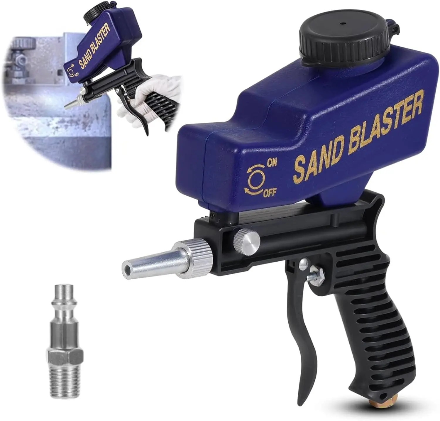 Handheld Gravity Feed Sand Blaster Gun with Air Tube Connector, 90 PSI Abrasive Media Blaster for Metal, Wood Paint & Rust Removal