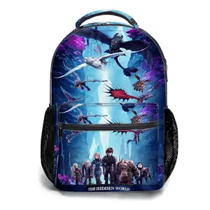 How to Train Your Dragon Y2K Aesthetic School Backpack for Girls, Cute Cartoon Girl Printed Student Bookbag with Mesh Side Pockets, Large Capacity Casual Daypack and Travel Bag for Kids a-16