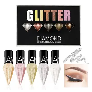 5Colors Liquid Glitter Eyeliner,Silver Gold Diamond Eye Liner Shimmer Metallic Eyeliner Eye Shadow Korean Makeup Long Lasting, Sparkling Eyeshadow Eye liner Crystals Eye Glitter Makeup springtok