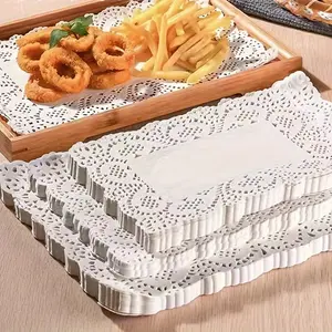 Lace Paper Tablecloth, Rectangular Floral Disposable Table Cover, Oil-Proof Food Service Mat, Perfect for Fries and Chicken, Kitchen and Party Decor