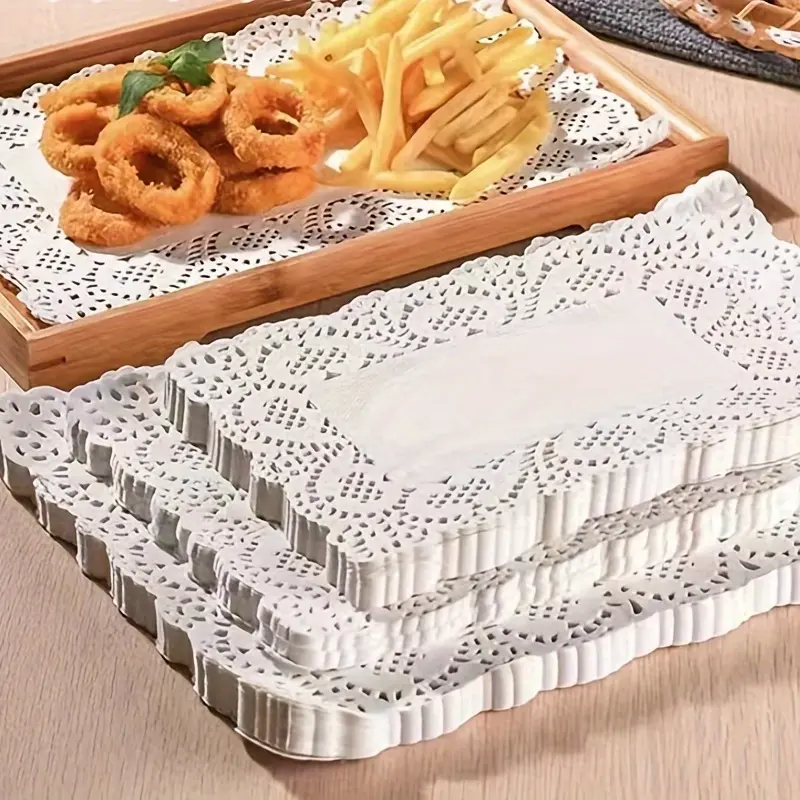 Lace Paper Tablecloth, Rectangular Floral Disposable Table Cover, Oil-Proof Food Service Mat, Perfect for Fries and Chicken, Kitchen and Party Decor