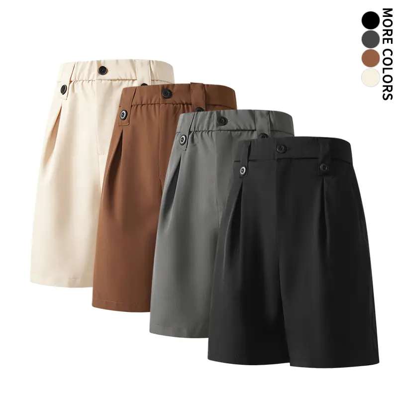 Summer commuter suit-style Bermuda shorts!High-waisted design with double buckle closure, pleated silhouette, cool drape that doesn’t feel stuffy—men’s shorts
