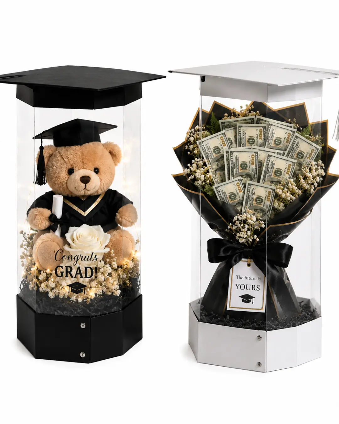 Graduation Bouquet Box with Cap Lid | Clear Flower Gift Box for Class of 2026 Gifts