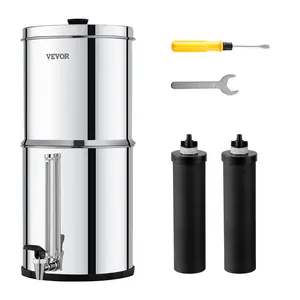 VEVOR Gravity-fed Water Filter System, Summervibes, 2.25G 304 Stainless-Steel Countertop System, Water Filtration System, Reduces Lead and up to 99% of Chlorine, with 2 Carbon Filters, and Water Level Spigot