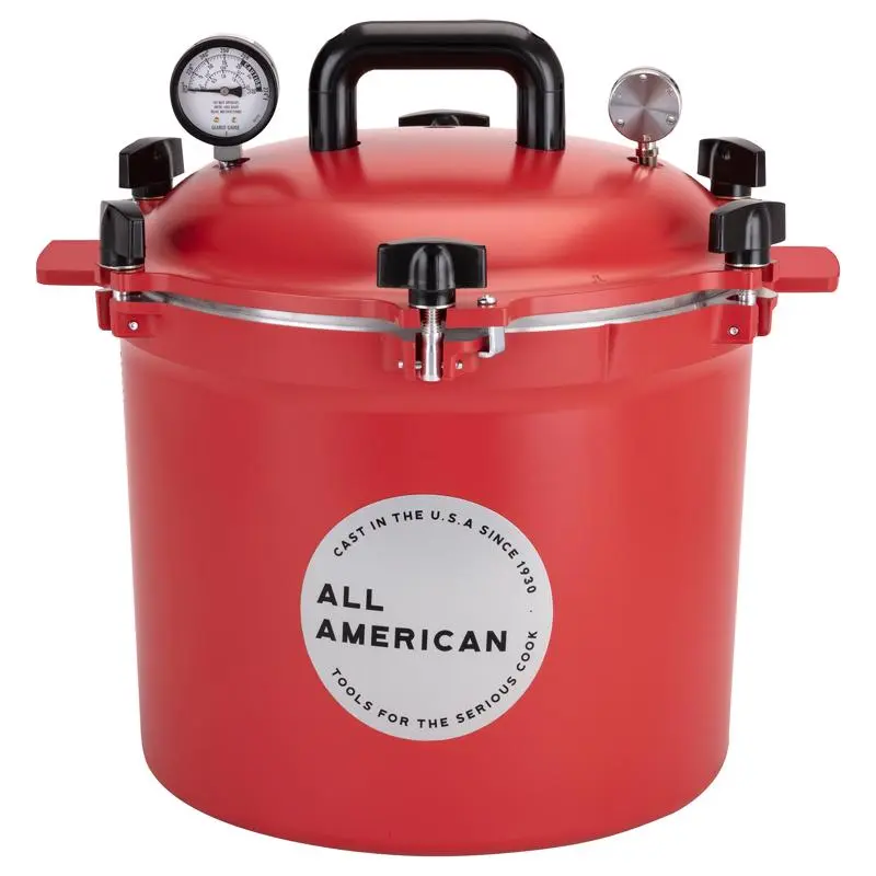 All American Classic Sturdy 1930 6083552 Cast Aluminum Single Unit Pressure Canner - 12 In. 21.5 Qt., Red Kitchen Cookware for Large Batch Home Canning