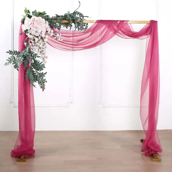 Glam Fuchsia Sheer Organza Fabric - 18ft Draping Backdrops for Wedding Arch, Window Scarf Valance, Party Decorations Banners, Ceremony Use, Hang on Home, Hand Wash Only