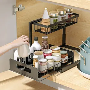 Under Sink Organizer 2 Tier Slide Out Kitchen Cabinet Organizer Sturdy Metal Bathroom Storage living  room Multifunctional storage