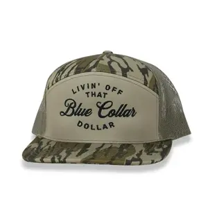 Livin Off That Blue Collar Dollar Hat - Camo Trucker Cap with Mesh Back and Leather Patch - TikTok Shop