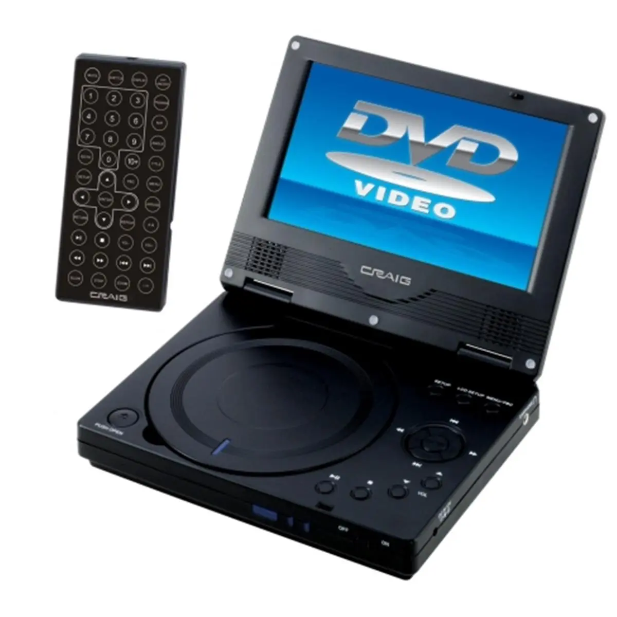 GPX Compact Digital Portable DVD Player - 7-in HD 16:9 LCD Display, Colorful Design, 2.25 lbs, Rechargeable Battery, Game Compatibility, Audio Enhancement, Remote Control, Antenna, HD Digital Tuner, AC-DC Adapters