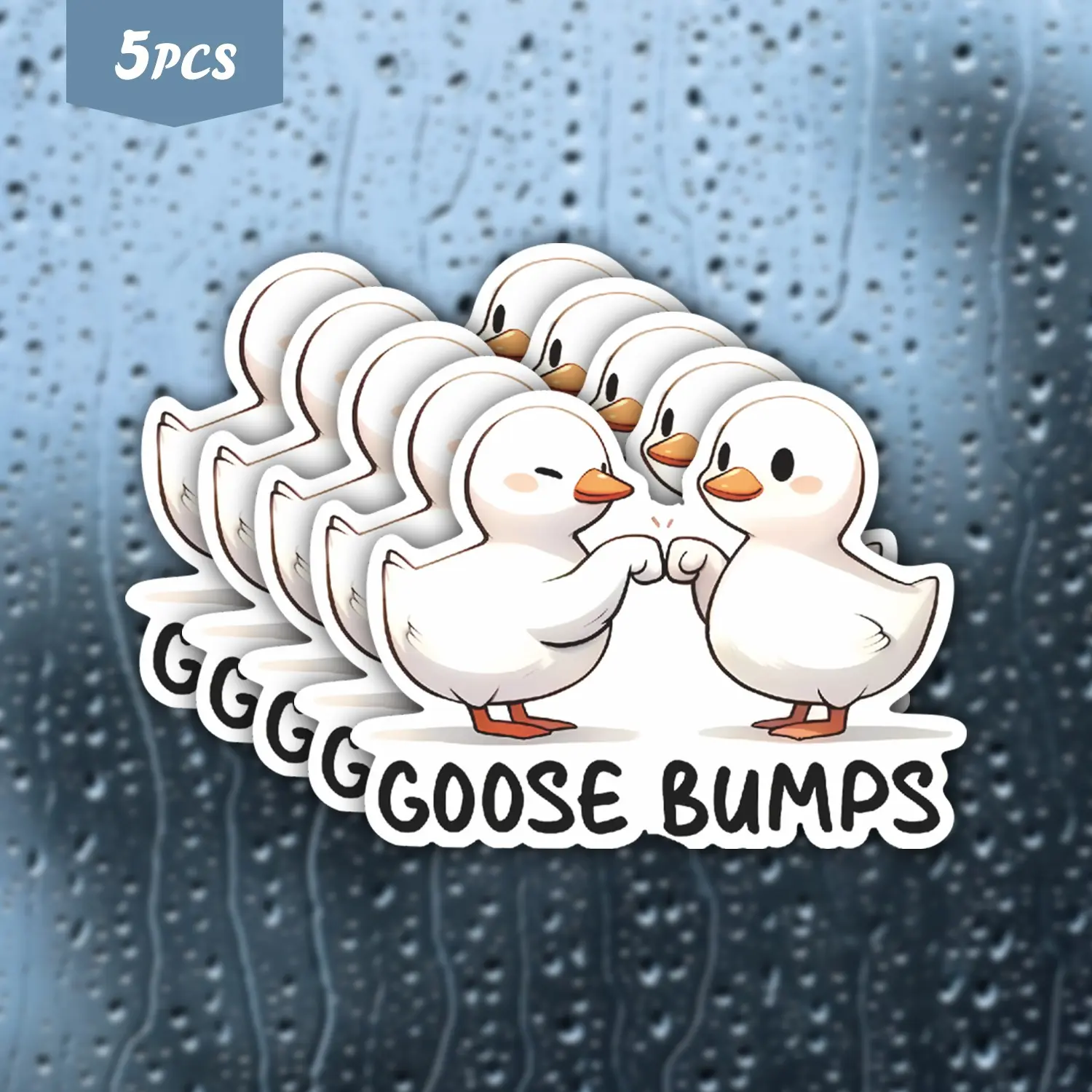 5Pcs "Goose Bumps" Cute Fist Bump Geese Waterproof Vinyl Sticker, Funny Stickers, Whimsical Punny Goose Couple Self-Adhesive Decal, Suitable For Water Bottles, Laptops, Journals, Ideal For Goose Lovers, Pun Fans And Cozy Vibe Enthusiasts