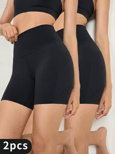 Women's High Waisted Compression Shorts 2pcs Pack with Side Pockets for Running Yoga Fitness Cycling Spandex Fathersdaygift Cycling Spandex Exercise Gymclothes