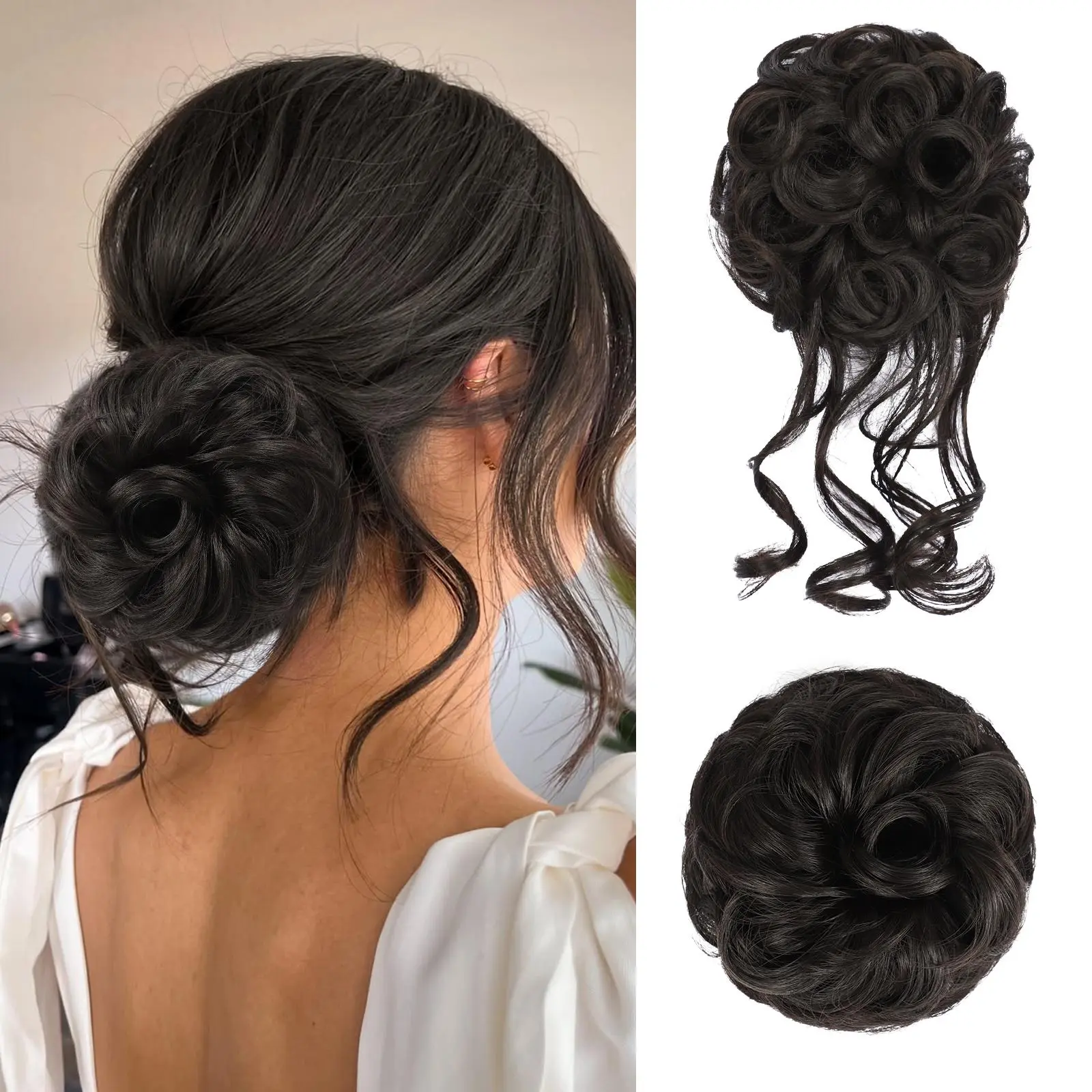 Vigorous Messy Bun Hair Piece for Women - 1PCS/2PCS Synthetic Hair Pieces with Tousled Updo Hair Buns & Wavy Curly Texture Scrunchies Chignon Ponytail  - Easy to Wear & Versatile for Daily Use