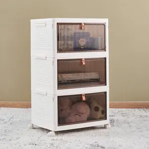 COOKCOK 3 Tier Foldable Storage Box, Plastic Drawers with lids Storage Organizer Containers for Bedroom, Toys Room, Kitchen, Office, Stackable Storage Bins with Wheels drawerorganizer