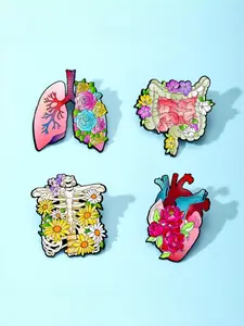 4pcs/set Flowers and bone organs Enamel Brooch Pin fashion Decorative Brooches Ornaments Lapel Bag Badges Jewelry Gifts Drop Set Pins