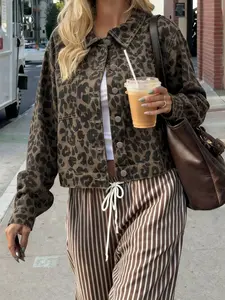 New Leopard Print Short Jean Jacket, American Style Sexy Fit, Chic Slimming Design, Casual Versatile Streetwear, All-Season Fashion