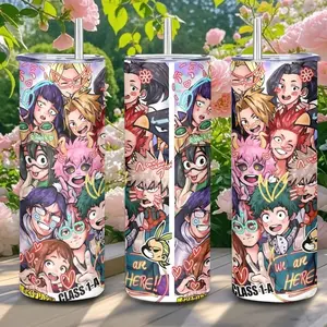 20oz Stainless Steel Tumbler, 1 Count My Hero Academia Pattern Insulated Water Bottle, Stainless Steel Thermos, Stainless Steel Flask, Drinking Cup for Home Office School, Boyfriend Gift, Drinkware, Summer Cool Bottle